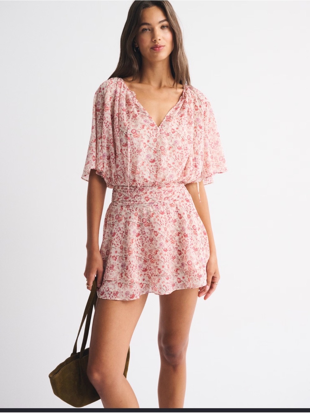 Abercrombie & Fitch Pink Floral V-Neck Mini Dress